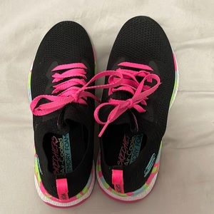 Skechers Solar Fuse Black/Multi Knit Junior Trainers Shoes 🎉